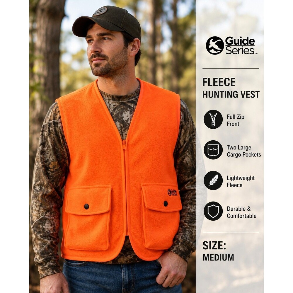 Guide Series Men's Blaze Orange  Hunting Fleece Vest - Size Medium - Full Zip...